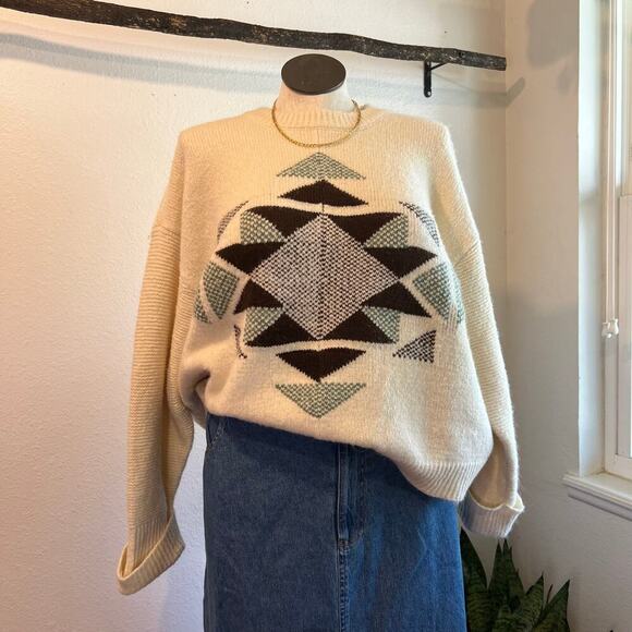 Ana Cream Soft Knit Oversized Fair Isle Crewneck Pullover Sweater Size 2X - Picture 1 of 12